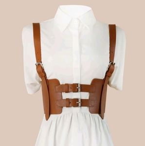 Brown Corset Belt Cosplay Silver Buckles Straps